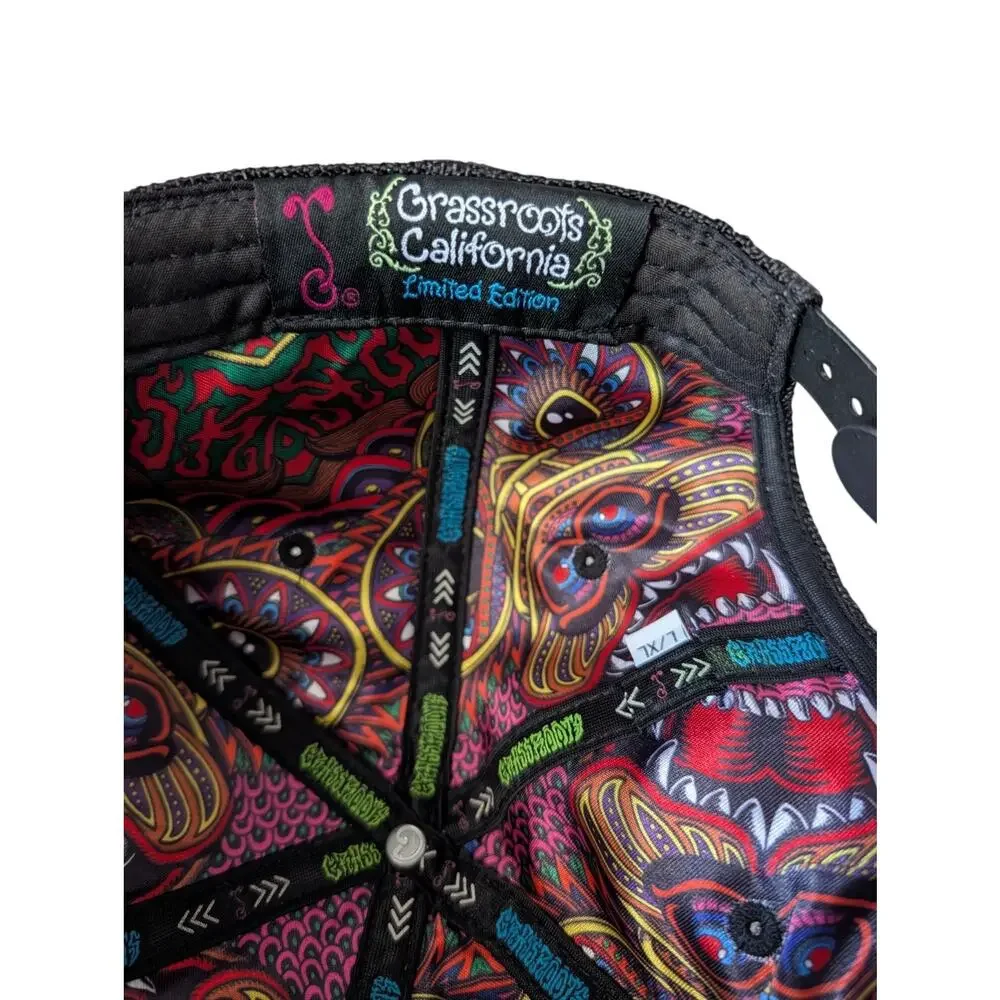 Grassroots California Limited Edition Black Hemp Snapback Hat Bear Art 420 Satin